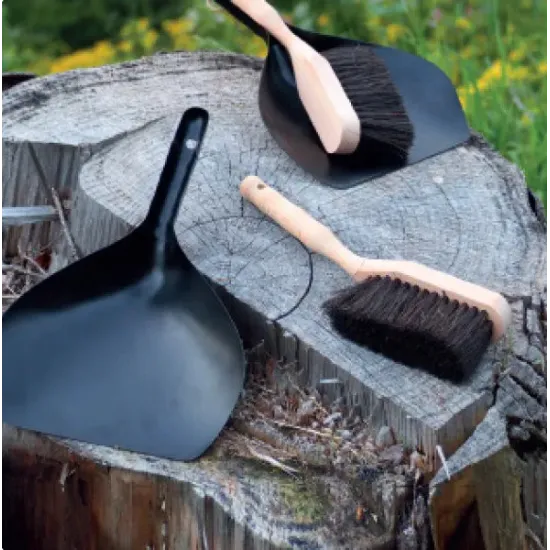 Metal Dustpan with Wooden Broom