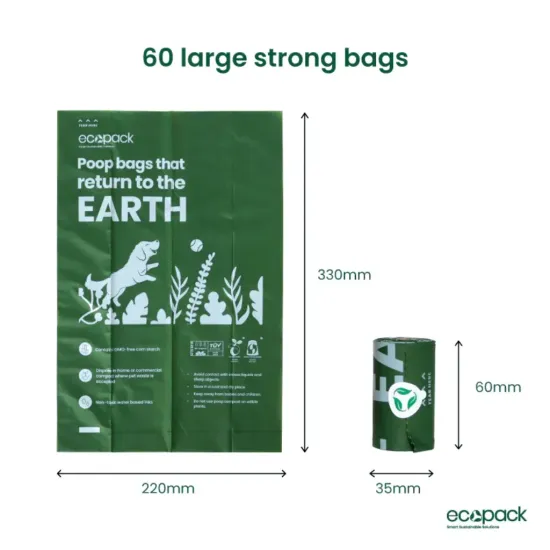 Compostable Dog Poop Bags - 60 Eco-Friendly Bags