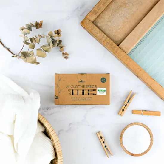 Eco-Friendly Bamboo Clothes Pegs - Pack of 20