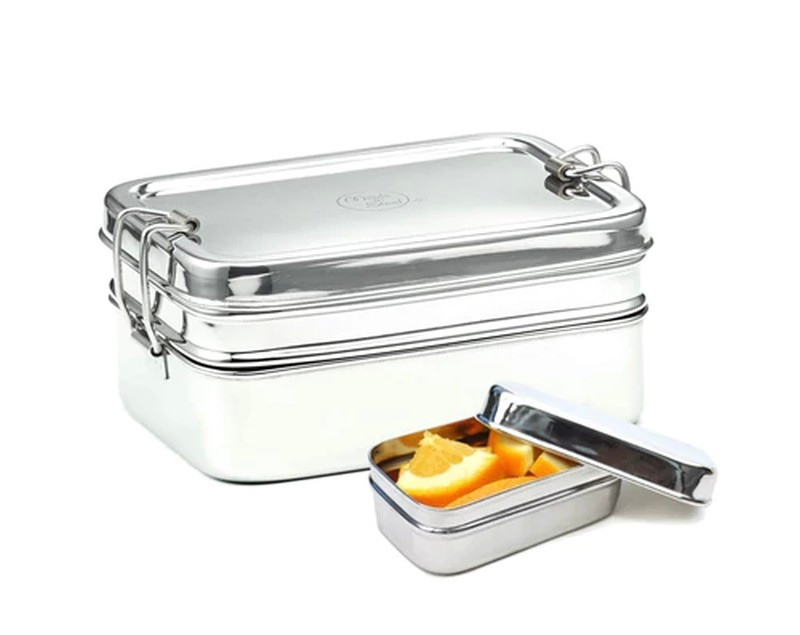 Twin Layer Rectangular Stainless Steel Lunchbox With Snackbox
